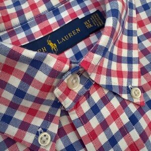 Ralph Lauren Red and Blue Checkered Men's Long Sleeve Shirt